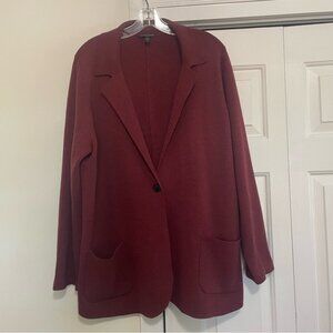 Eileen Fisher Woman Burgundy Sweater Jacket 100% Merino Wool Size 1X